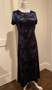 Laura Ashley SATIN MAXIKLEID dunkelblau geblümt Wolle/Viskose Mischung! All Seasons 8 - Bild 1 von 6