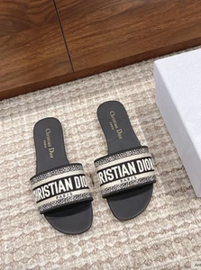 Christian Dior Dway Slides Sandals Black & Beige - Picture 1 of 8