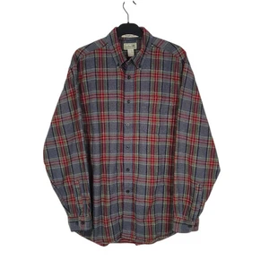 L.L.BEAN Grey Check Shirt Thick Flannel Plaid Long Sleeve Cotton Mens M - Picture 1 of 4