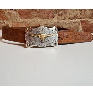 Tony Lama verzierter Kinder Ledergürtel mit Westernschnalle Gr. 26 - Bild 1 von 6