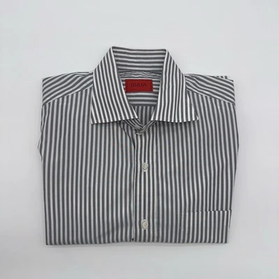 NUEVA Camisa de Vestir Isaia Napoli 100% Algodón Azul Oscuro Blanco Rayas Talla 15.5/39  Foto 1 de 4
