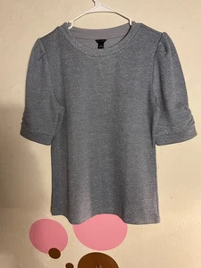 Ann TaylorWomen’s Size M Grey Shimmy Top T-shirt Blouse Short Sleeve NWT - Picture 1 of 11