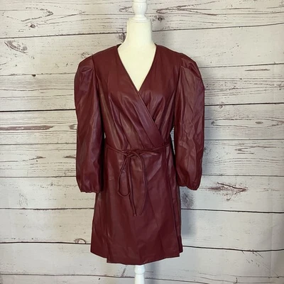 BCBG Paris Wrap Dress Womens Size XL Red Burgundy Faux Leather Long Sleeve - Image 1 of 4