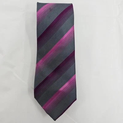 John Ashford Mens Necktie Gray Purple Striped Business Career Casual - Image 1 of 4