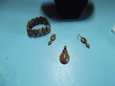 Fashion Jewelry Set  Unakite Necklace Piece/Bracelet & Dangle Drop Earrings Foto 1 de 4