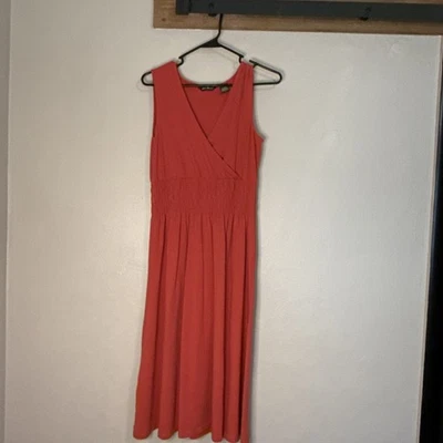 Eddie Bauer Midi Dress Coral  Smocked Waist V Neck Sleeveless Size S - Image 1 of 4