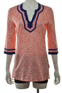 J Crew Womens Top Size S White Pink Printed Cotton 3/4 Sleeve Tunic Shirt Casual - Bild 1 von 5