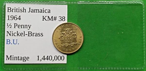 World Foreign Old B.U. British Jamaica 1/2 Penny Coin 1964 KM# 38 !! - Picture 1 of 2