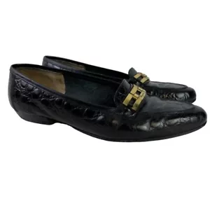 Salvatore Ferragamo Womens Black Alligator Leather Slip On Vintage Shoes sz 7 B - Picture 1 of 16