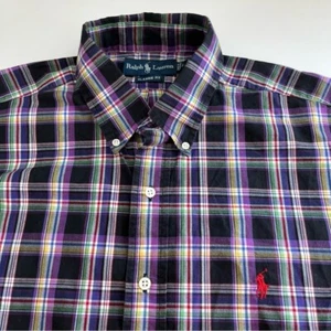 Ralph Lauren Men's Classic Fit Purple Black Plaid Short Sleeve Button Down Large - Picture 1 of 4