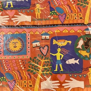 New Vintage Hallmark Folk Art Colorful Images Gift Wrap Paper - Picture 1 of 4