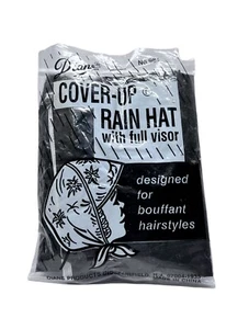 Diane Brown CoverUp Rain Hat Full Visor Design Bouffant Hairstyle Black Vintage - Picture 1 of 3