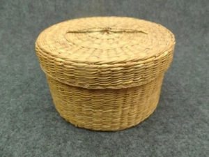 Vinage Sweetgrass Basket Small Round Hand Woven With Cap Lid 5.5" - Picture 1 of 9