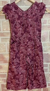 Janie & Jack Wide Leg Jumpsuit Puff Sleeve Burgundy Paisley Girls Size 4 - Picture 1 of 6