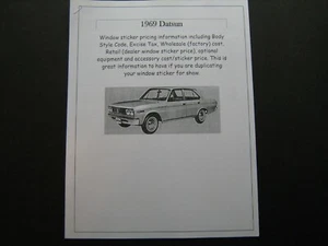 1969 DATSUN full-line dealer cost/window list sticker price for car/options '69 - Picture 1 of 1