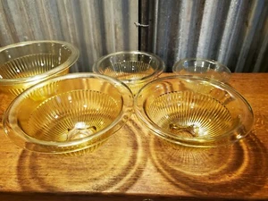 Federal Glass yellow ribbed nesting baking mixing bowls - Picture 1 of 4