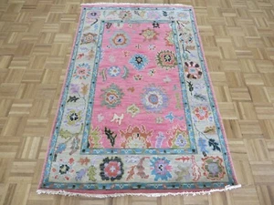 4 x 6 Hand Knotted Pink Colorful Turkish Oushak Oriental Rug G11361 - Picture 1 of 12