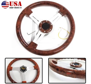 Volante Universal 350mm Abs Sport Retro Madera Grano Auto Carreras 14" (6 Agujeros) - Imagen 1 de 12