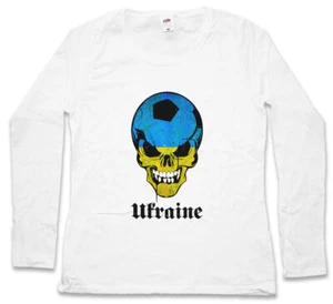 CLASSIC UKRAINE FOOTBALL SKULL FLAG DAMEN LANGARM T-SHIRT Fan Hooligan - Picture 1 of 1