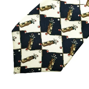 Tommy Hilfiger Golf Bag Navy Blue White 100% Silk Neck Tie Check Medallion A273 - Picture 1 of 7