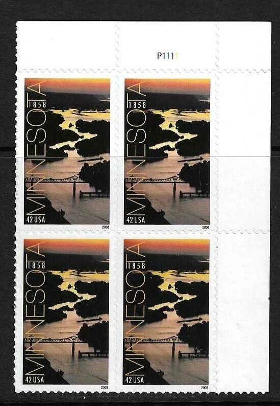 USA SC # 4266 Minnesota Statehood  , BLK4 Plate number . MNH - image 1 of 1