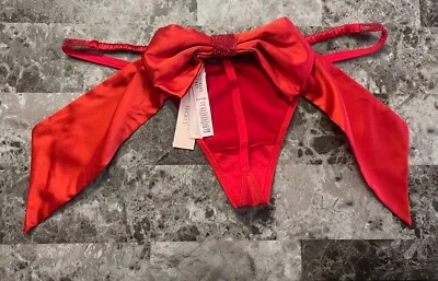 NWT VICTORIA'S SECRET RED SATIN SMOOTH SHINE STRAP BOW BACK V STRING PANTIES - Image 1 of 4