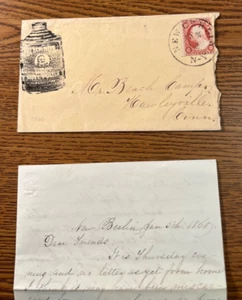 New York 3c 1860 "Black Silk Liquid Stove Polish" Advertising Cover w Letter - Picture 1 of 5