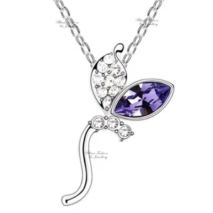 18K White Gold Filled Made With Swarovski Element Amethyst Leaves Necklace - Picture 1 of 5