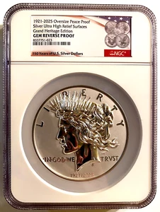 150 YEARS OF U.S. SILVER DOLLARS OVERSIZED 2025 NGC REVERSE PROOF PEACE DOLLAR - Picture 1 of 4