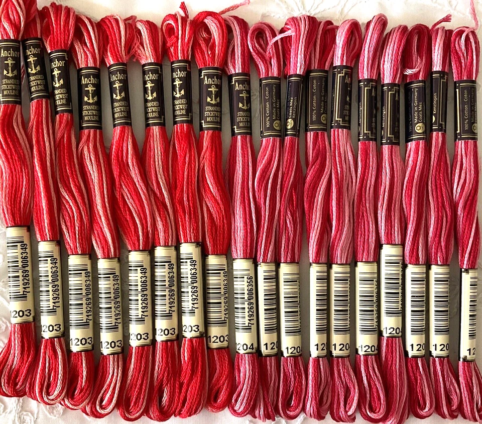 Anchor Embroidery Floss Lot of 18 Pink Shades Variegated #1203 #1204 New - Image 1 of 3