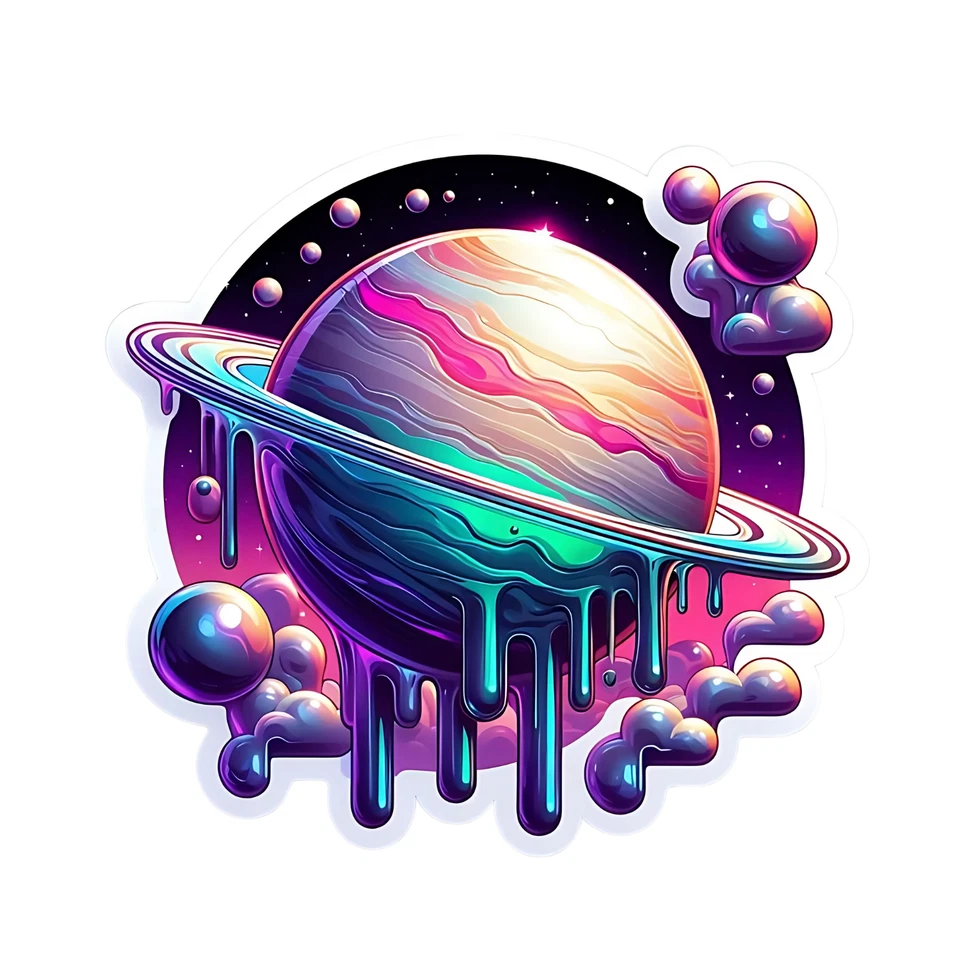 Pegatina goteante Saturn (3 pulgadas) arte callejero urbano vanguardista grunge punk colores Foto 1 de 1
