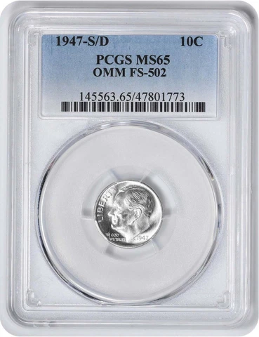 1947-S/D Roosevelt Silver Dime OMM FS-502 MS65 PCGS Cover
