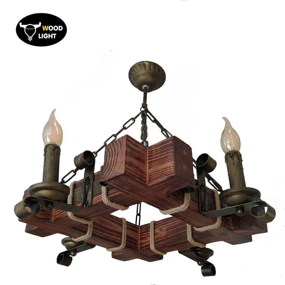 Lámpara de madera araña de madera Деревянная люстра в готическос стиле. Натуральное  Foto 1 de 2