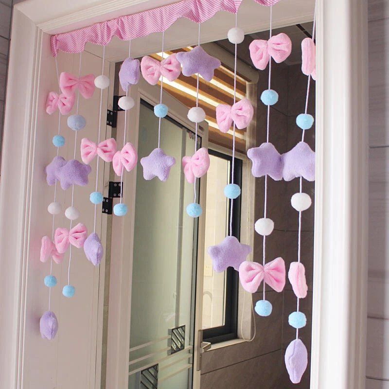 Lolita Arched Doorway Curtain Plush Pentagram Pompom Ball Cute Home Door Decor - Image 1 of 4