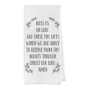 Christian Gifts Dish Towels Bless Us Oh Lord Waffle Weave Prayer 16x24" - Picture 1 of 5