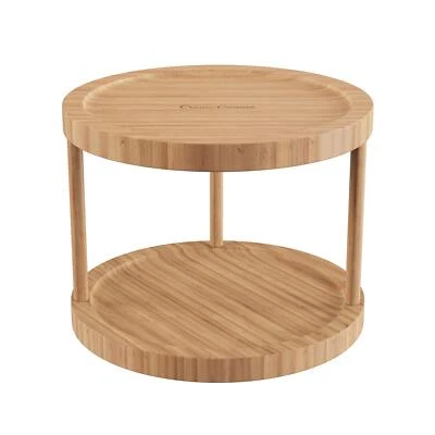 Lazy Susan “ Allnatural Bamboo Round Two Tier Turntable Kitchen Pantry And Vanit - Image 1 of 4