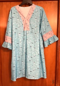 Women  Hollie Tunic Dress Sz. XXL 3/4 Ruffled Sleeve Turquoise/Gray Floral Paisl - Picture 1 of 4
