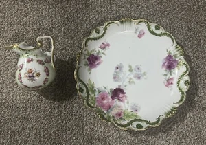 2 piezas antiguo Limoges Coronet porcelana plato Royal Bayneuth crema jarra oro - Imagen 1 de 14