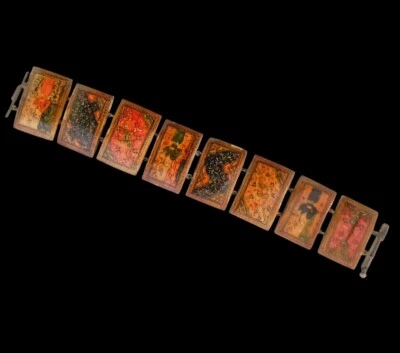 Персидские этнические ювелирные изделия — миниатюрный браслет с костяными панелями ручной росписи — антикварные - Изображение 1 из 4