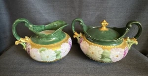 SET OF ANTIQUE T&V FRENCH HAND PAINTED PORCELAIN LIMOGES CREAMER AND SUGAR - Picture 1 of 10