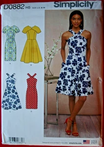 Simplicity D0882 Crewneck Slit or Halter Dress, Flared or Straight Sz 6-14 FF - Picture 1 of 2