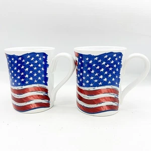 Set of 2 Sonoma American Flag Mugs Stoneware - Picture 1 of 7