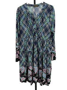 Reborn Blue Plaid Mini Tunic Boho Dress - Size Large - Picture 1 of 8