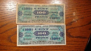 TWO 1944 ALLIED MILITARY FRANCE 100 FRANCS MILITARY PAYMENT CERTS 100FR NOTES! - Picture 1 of 6
