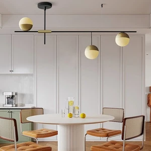 3-Light Modern Linear Bubble Chandelier Glass Ball Pendant Ceiling Light Fixture - Picture 1 of 7