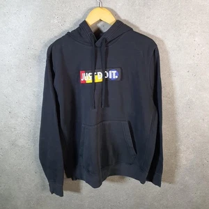 Vintage Nike Just Do It Hoodie Mens Large Black Swoosh Y2K Pullover Logo - Picture 1 of 8
