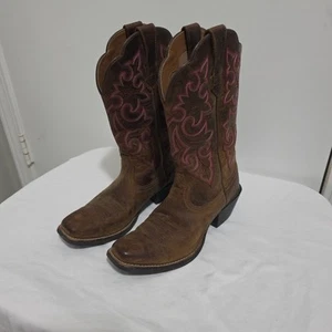 Botas de Vaquero Ariat Redondas Punta Cuadrada Western Cuero Marrón con Rosa Talla 5.5 - Imagen 1 de 14