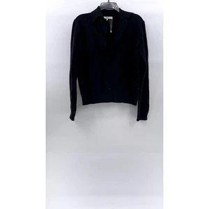 ALMINA CONCEPT Women's Black Split-Neck Long Sleeve Polo Pullover Sweater SZ M - Picture 1 of 10