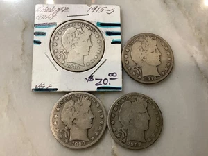 4 Münzen Barber Type 1 1/2 Oz Silber 1/2 Dollar 1899er - 1913er -1907er 1915 s Schlüssel - Bild 1 von 2