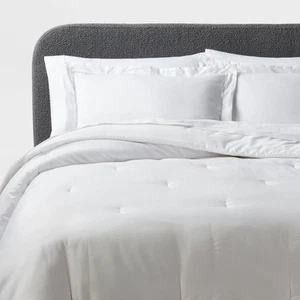 Threshold Comforter Set Cotton Sateen Luxe Solid, White/Light Gray, Full/Queen - Picture 1 of 5